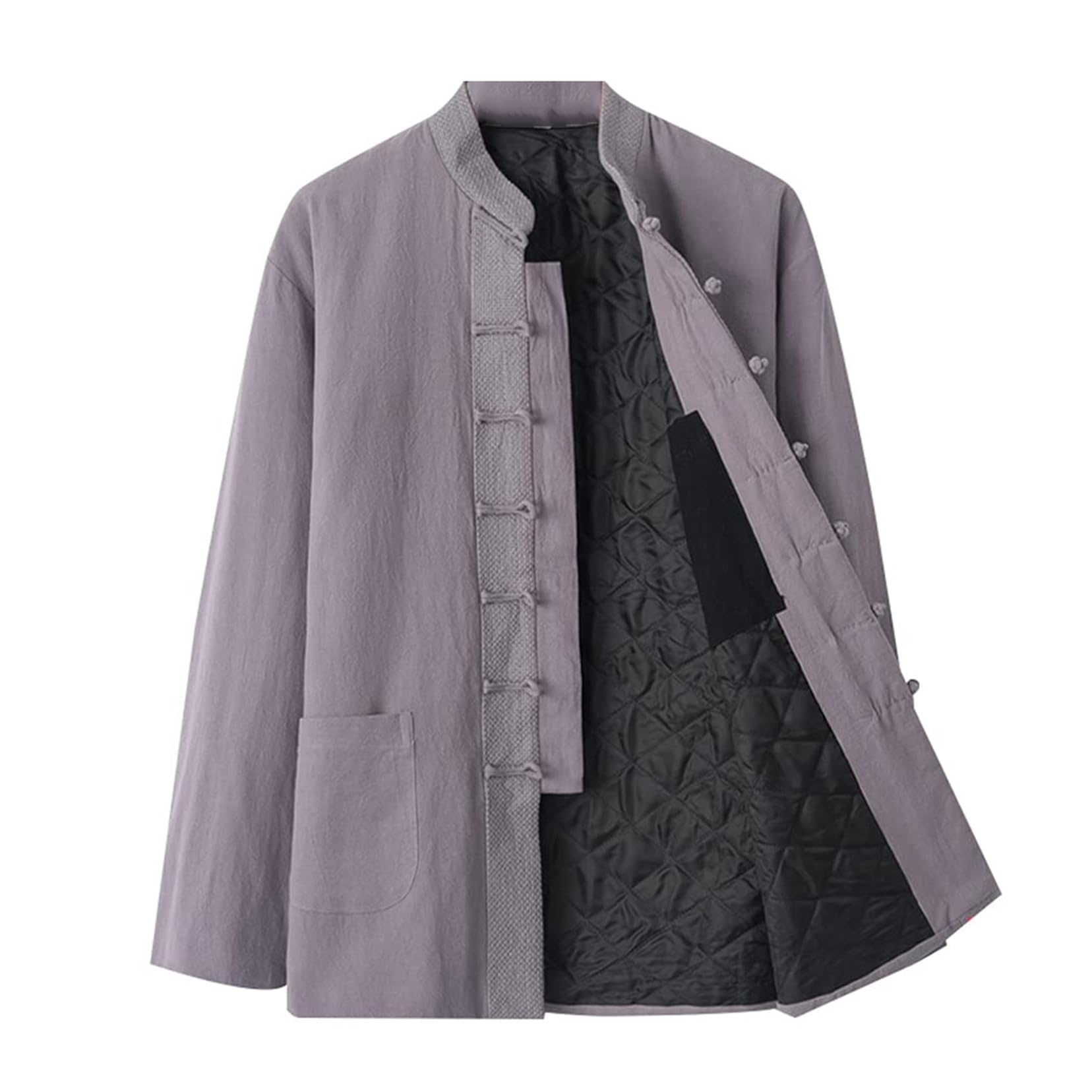 Traje Tang, Traje de invierno for hombre, chaquetas gruesas, abrigos de algodón, uniforme cálido de tai chi, ropa tradicional china de kung fu, camisa(Grey_3XL)
