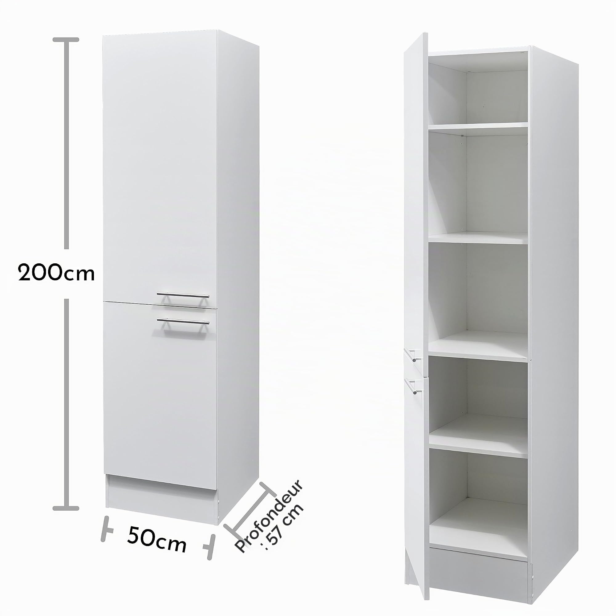 Stella Trading Eddy Moderne en Blanc Mat – Armoire de Cuisine spacieuse avec Beaucoup d'espace de Rangement, Bois d'ingénierie, Vorratsschrank