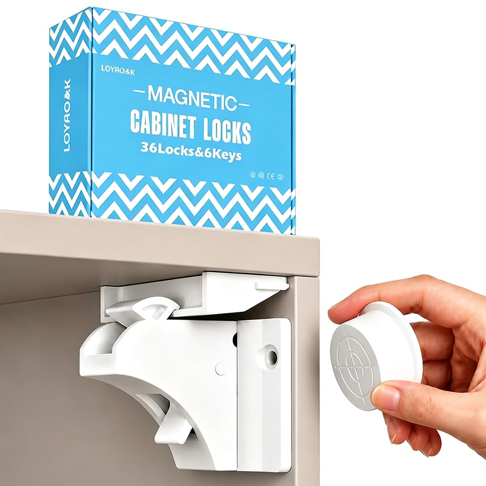Upgraded Magnetic Cabinet Locks (36Locks+6 Keys) Baby Proofing Cabinet Locks with Fast Installing Tools and 3M Adhesive,Cabinet Locks Baby Proofing,2Inches Magnetic Reach