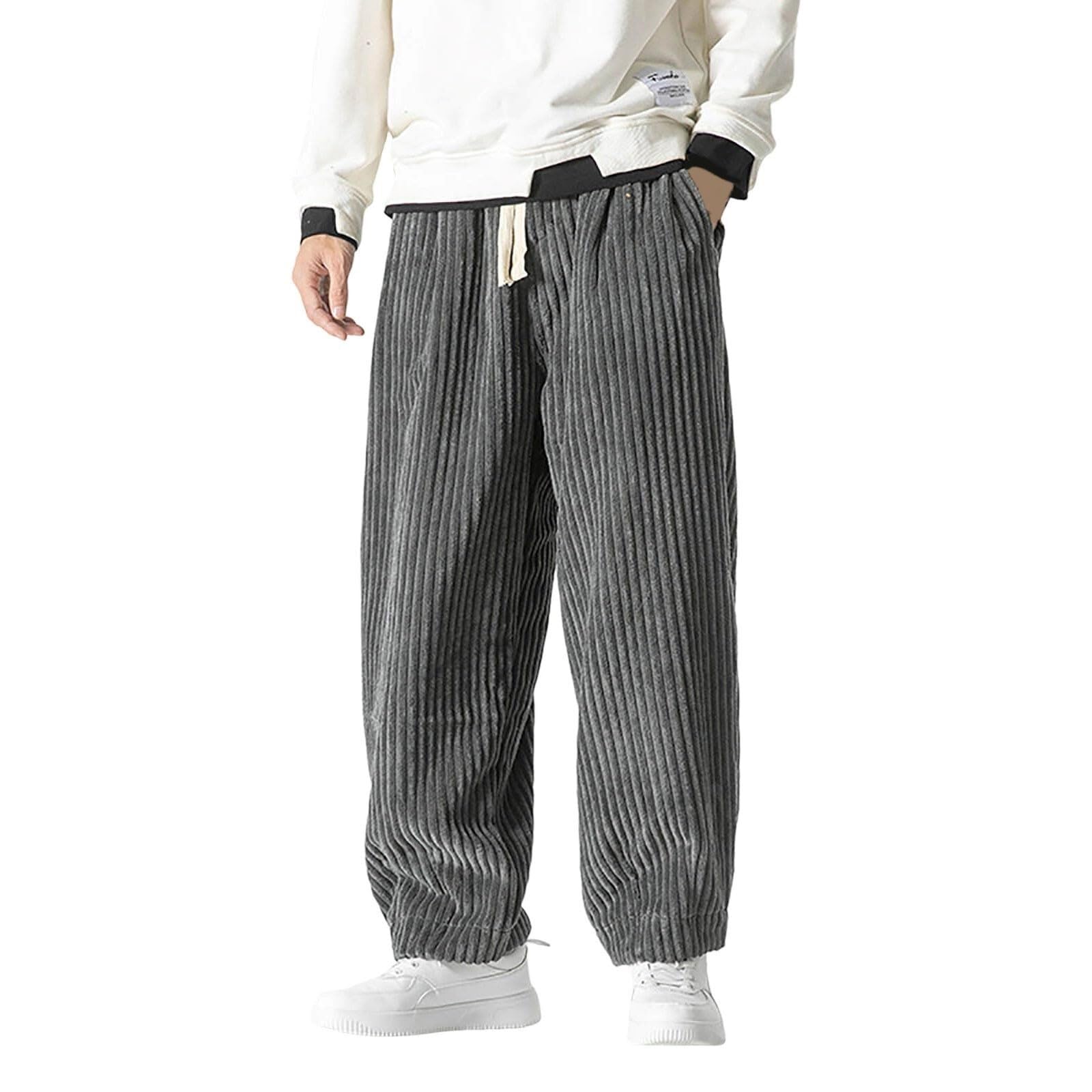 LICIAATWIG Generisch Corduroy Trousers For Men Oversize Harem Trousers With Drawstring Sweatpants Stripes Corduroy Leisure Trousers Harem Trousers Winter Thermal Sports