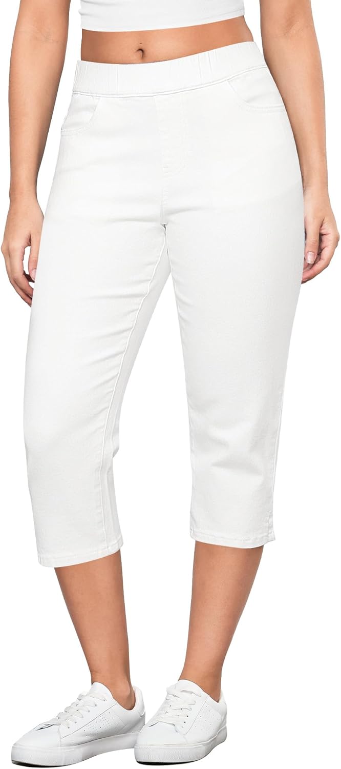 GRAPENT Capris Jeans for Women High Waisted Trendy Pull On Elastic Waist Split Hem Skinny Stretchy Denim Capri Pants