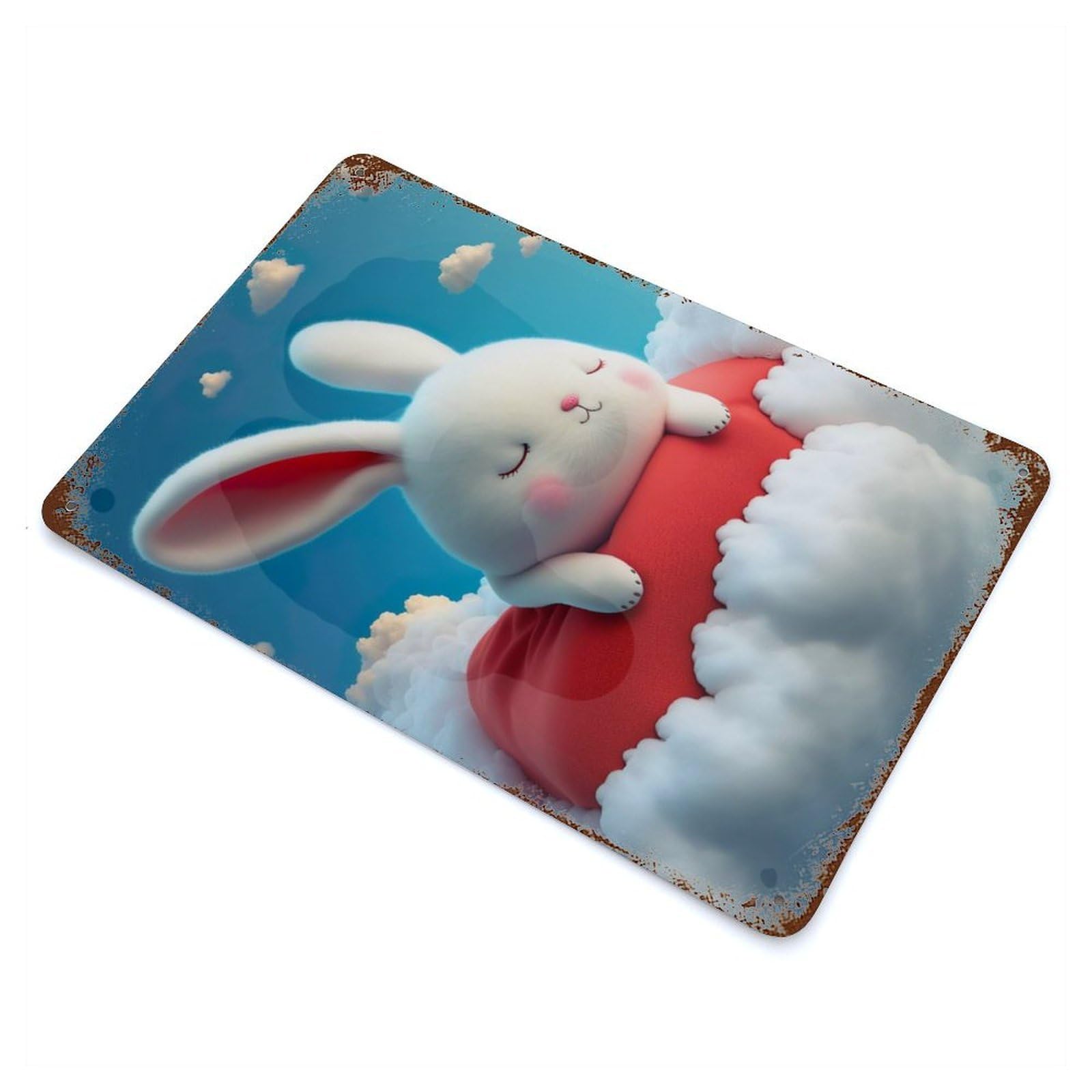 White Rabbit Dreaming Rusty Metal Tin Sign 11.8"x7.9", Shabby Chic Decor for Garage, Bar And Workshop Decor