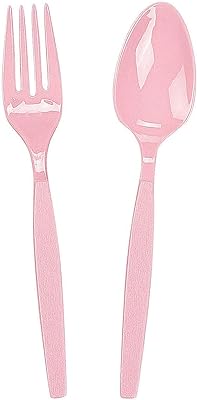 Fun Express - Pink Fork/spoon Plastic Cutlery Set - Party Supplies - Solid Tableware - Cutlery - 16 Pieces