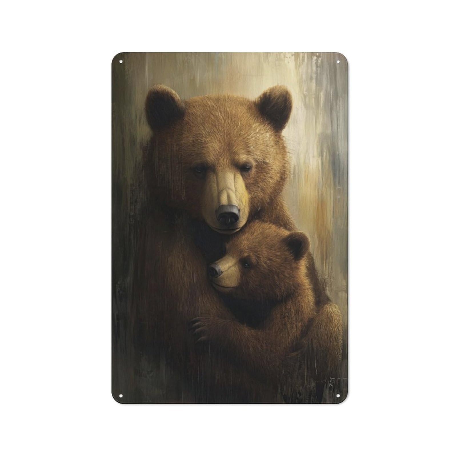 Mother Bear And Cub Workshop Style Metal Wall Decor 30x20cm, Decorative Metal Plaque for Garage, Workshop, Shed Or Utility Room