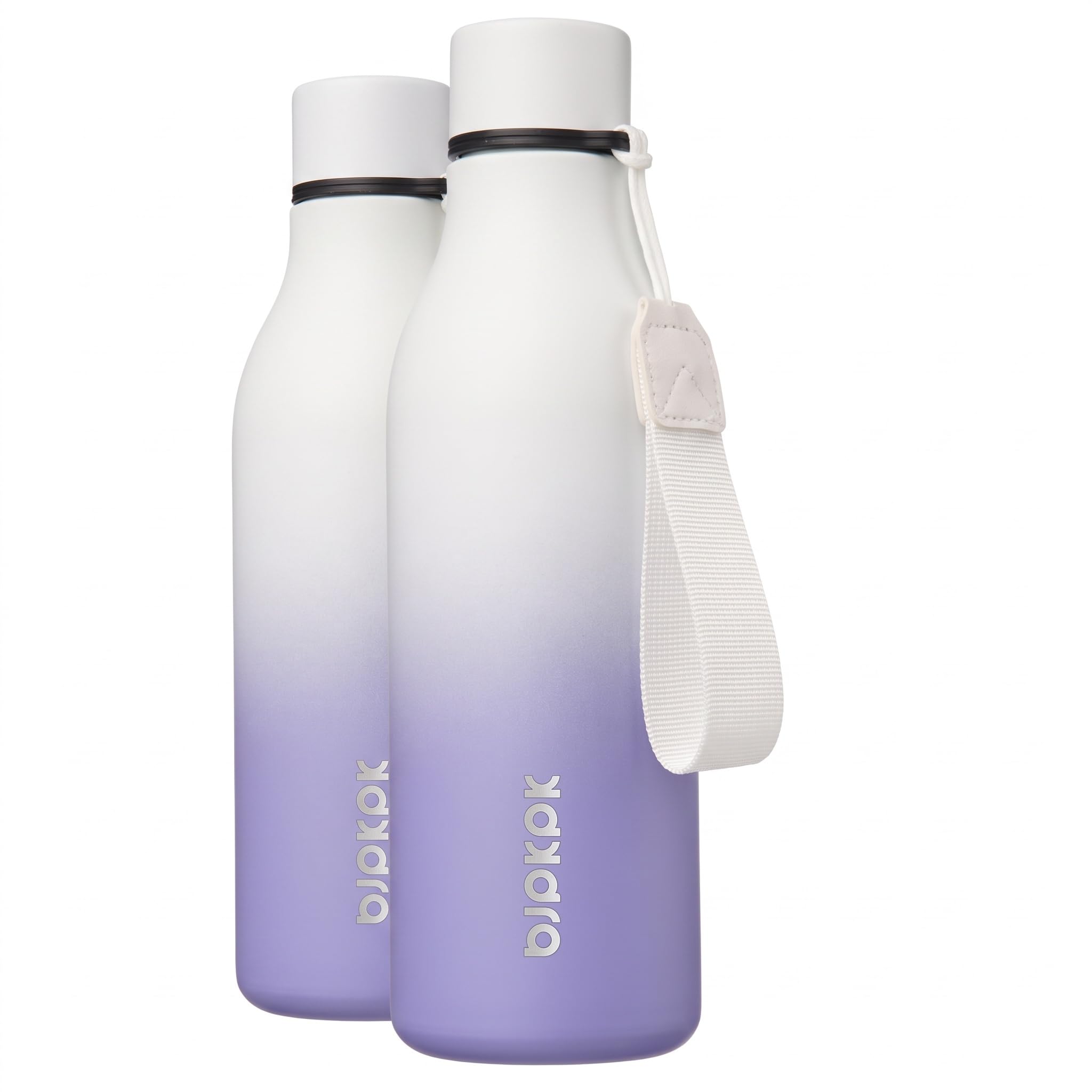 BJPKPK Insulated Water Bottle, 18 oz, Stainless Steel | Leak Proof | Pack of 2 | Lilac Elegance | With Strap