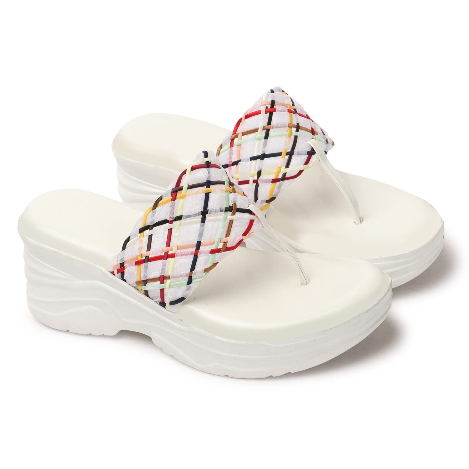 ArranQueExtra Soft Fashionable & Stylish Slippers/High Heels Designer Wedges Sandal for Girls/Women (White, 39)