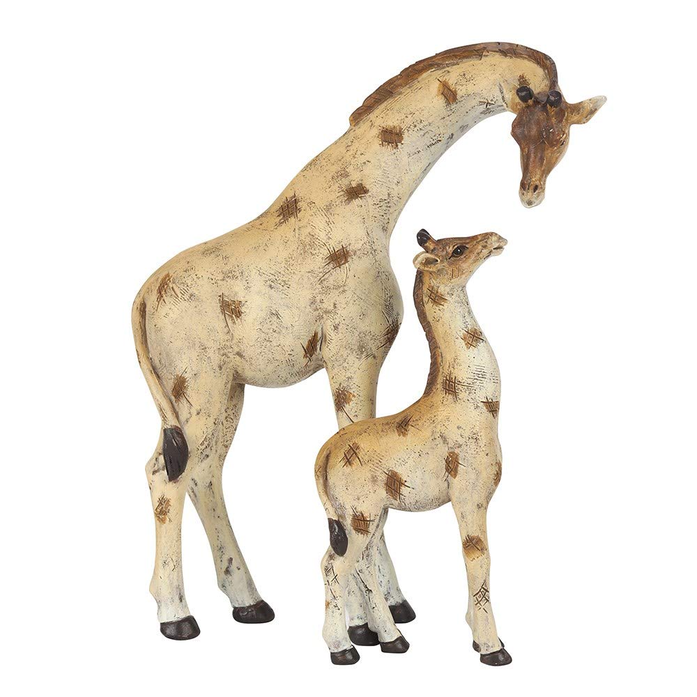 Adorable Brown Resin Mother & Baby Giraffe Ornament - 14cm x 11cm (1 Pc.) - Charming Rustic Design, Durable Handcrafted Decor, Nature-inspired Gift - Ideal for Home Accessory