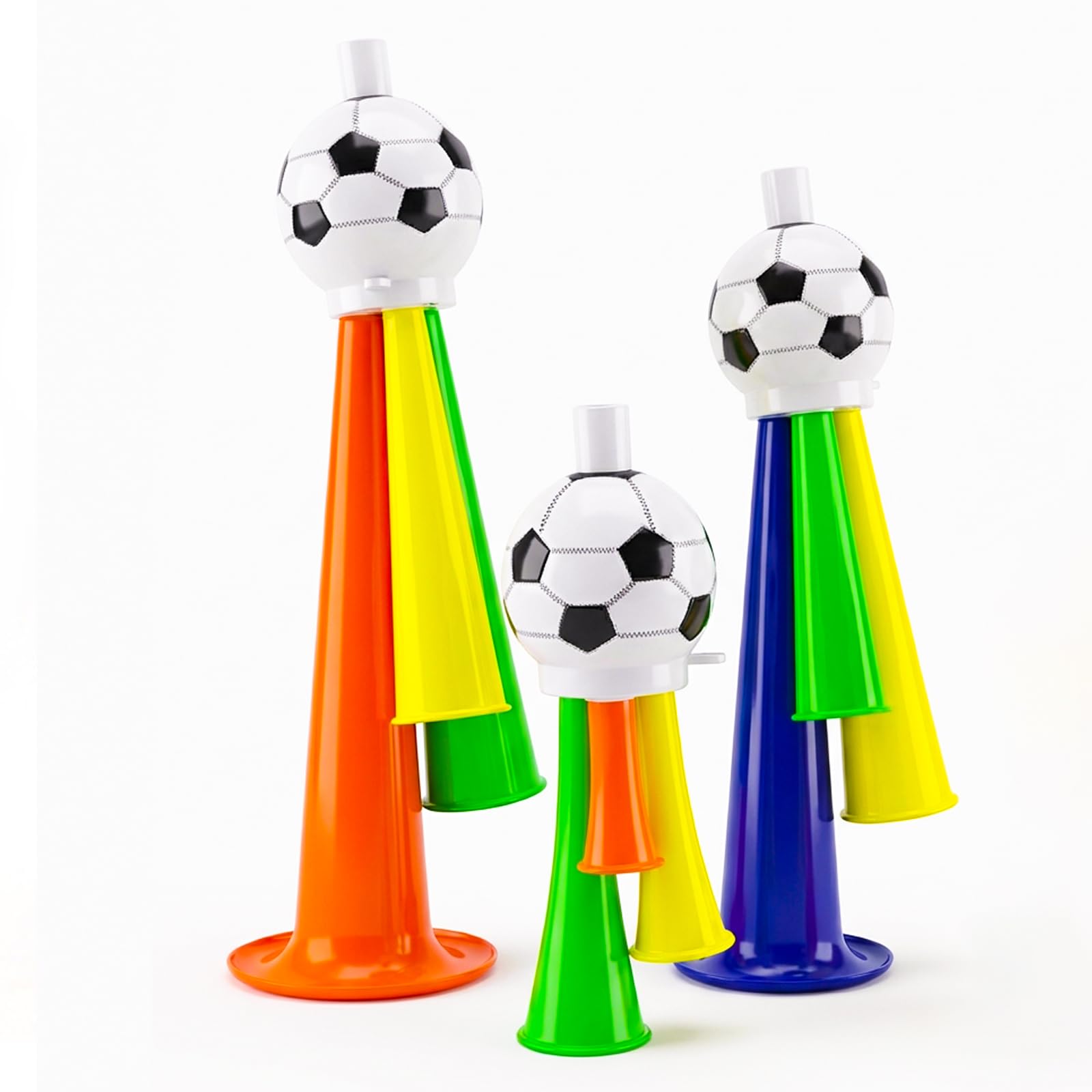 OHAANYY Set di 3 Vuvuzela Professionali per Tifosi, 3 Misure (S/M/L) con Corda, in plastica di Alta qualità. per Adulti (14+). Ideale per Coppa del Mondo, stadi ed Eventi Sportivi.