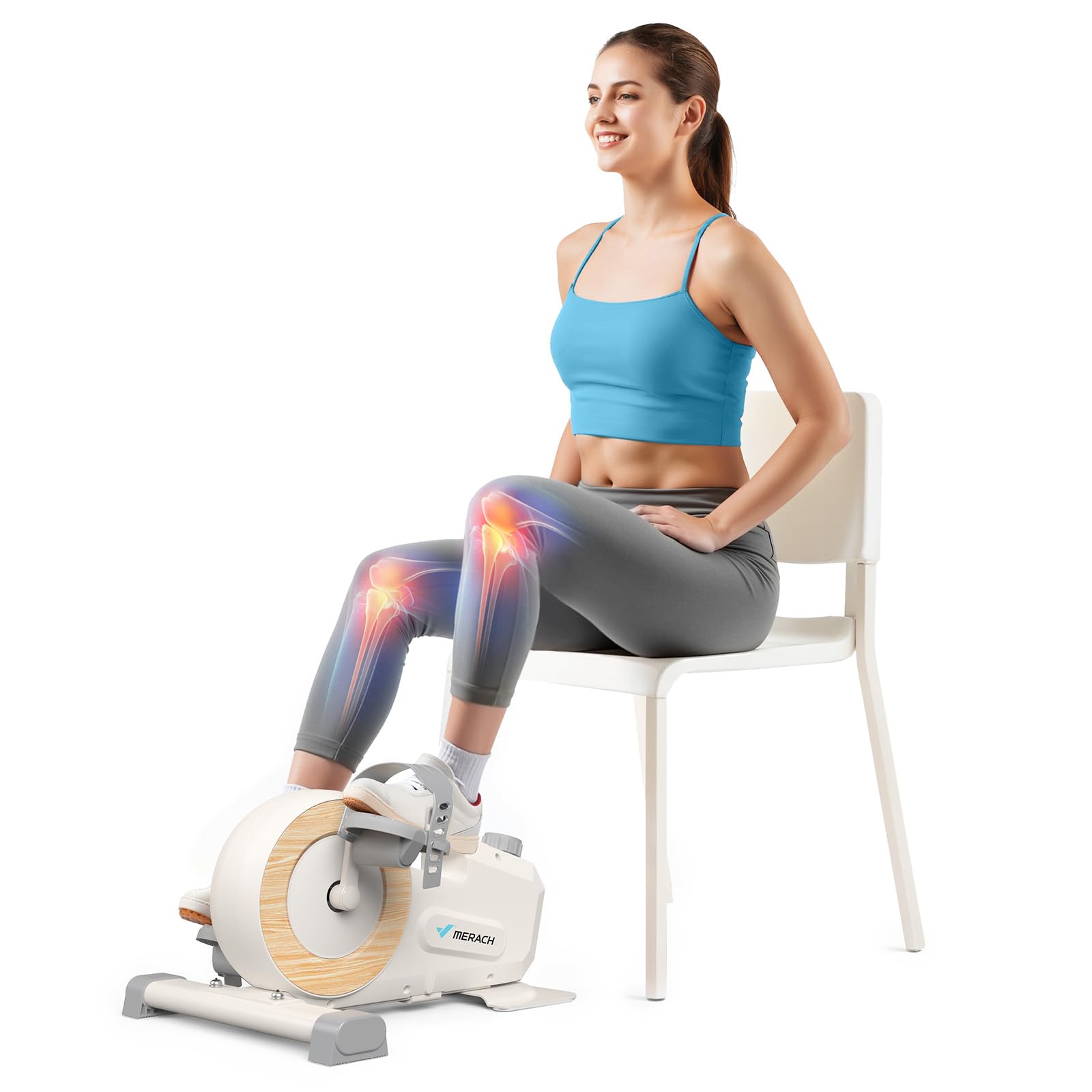 Under Desk Bike Pedal Exerciser, Quiet Magnetic Mini Exercise Bike with MERACH App for Arm, Leg Recovery, Physical Therapy, Smooth Foot Desk Cycle with 2 Resistance Bands & Non-Slip Mat