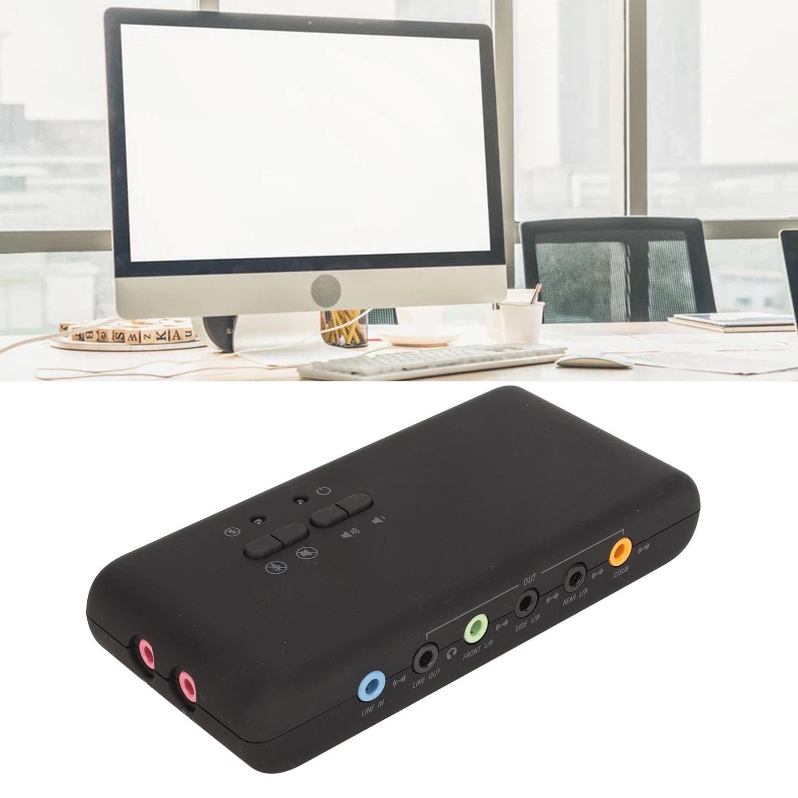 Tarjeta de Sonido Externa USB 7.1 de 8 Canales, Caja de USB Soundbox Externa, Compatible con 12 Mbps, Sonido Envolvente 3D Dinámico, Grabación Reproducción Simultánea Compatible (Negro)