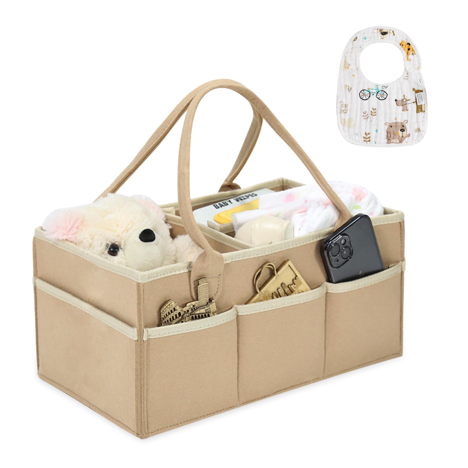 Esoes Diaper Caddy Organizer, Baby Diaper Caddy, Nursery Storage Basket Bin and Car for Diapers and Baby Wipes, Nappy Bags for Mom, Toys Storage for Child(Beige)
