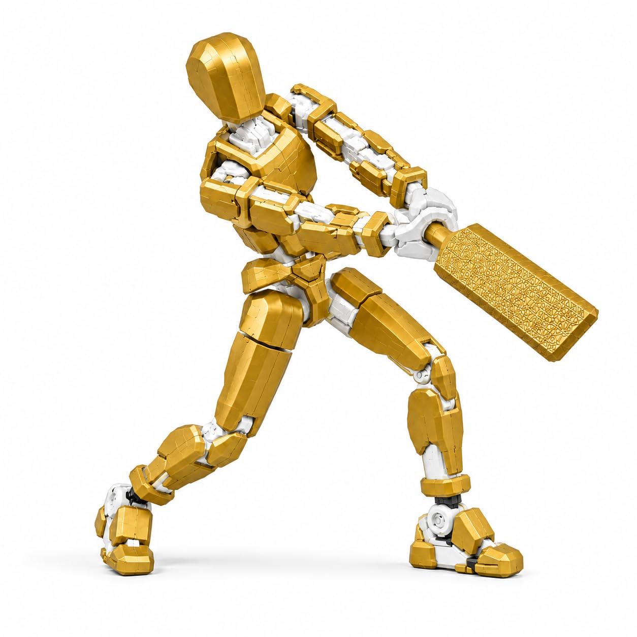 DOOZLE Dummy 13 Action Figure Titan 13 T13 Lucky Humanoid with Cricket Bat, Fully Articulated Modern Robot Theme, Indian Cricket Team Collectible Desktop Decoration Toy (RG) (Gold & White Edition)-image-7