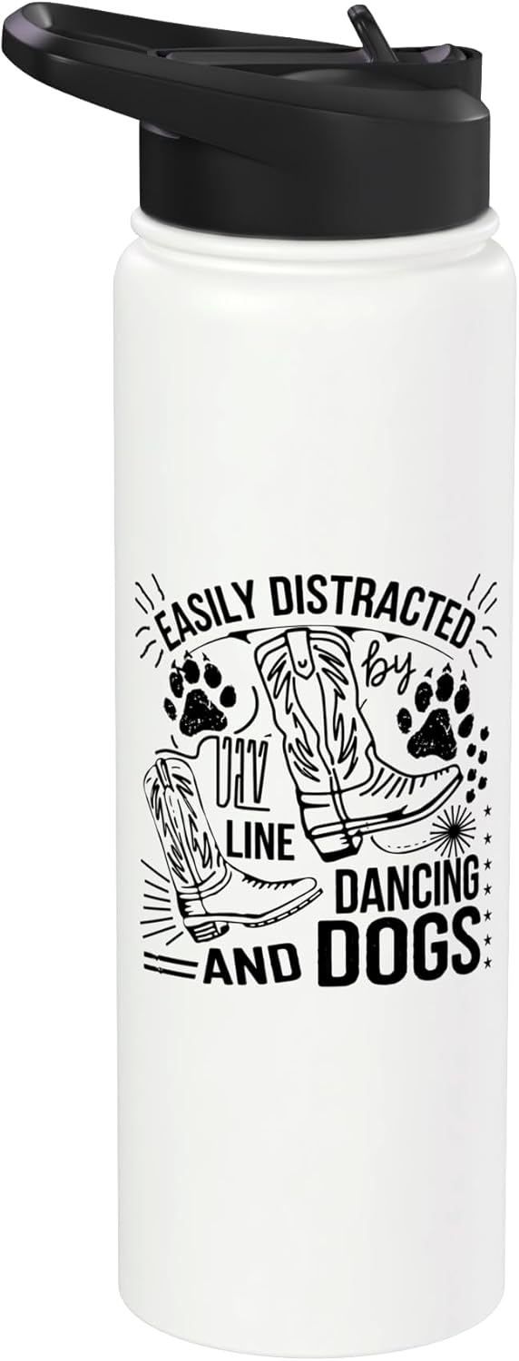 Country Line Dance Fun With Dogs Humor Stainless Steel Insulated Water Bottle
