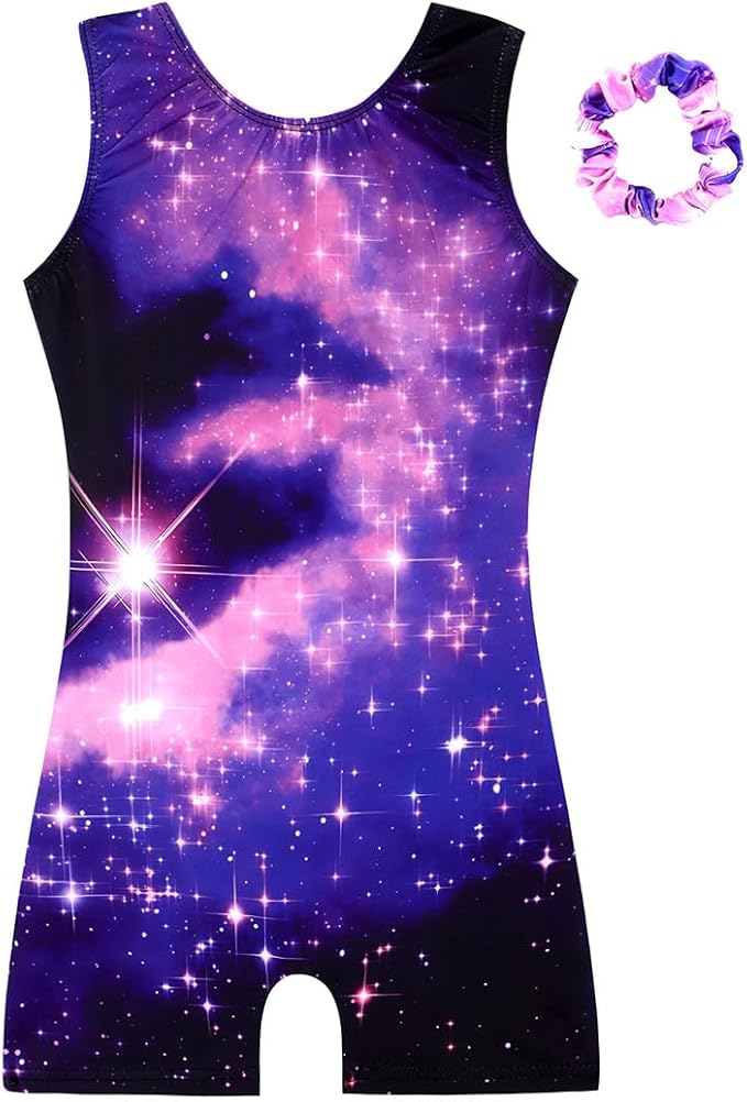 HOZIY Gymnastics Leotards for Girls with Shorts Biketards Dance Tumbling Outfits Matching Scrunchies 1-12 Years Old