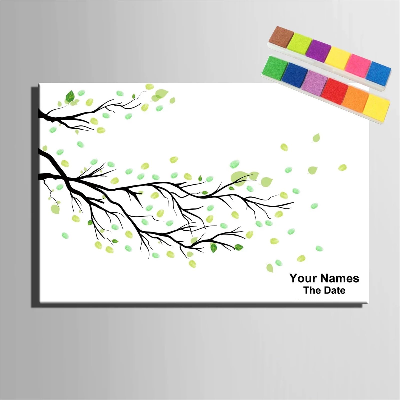 Hochzeits-Fingerabdruck Baum Hochzeit Fingerabdruck Baum Leinwand Malerei DIY Gästebuch for Party Dekor(60x80cm 24x32inch,Style06)