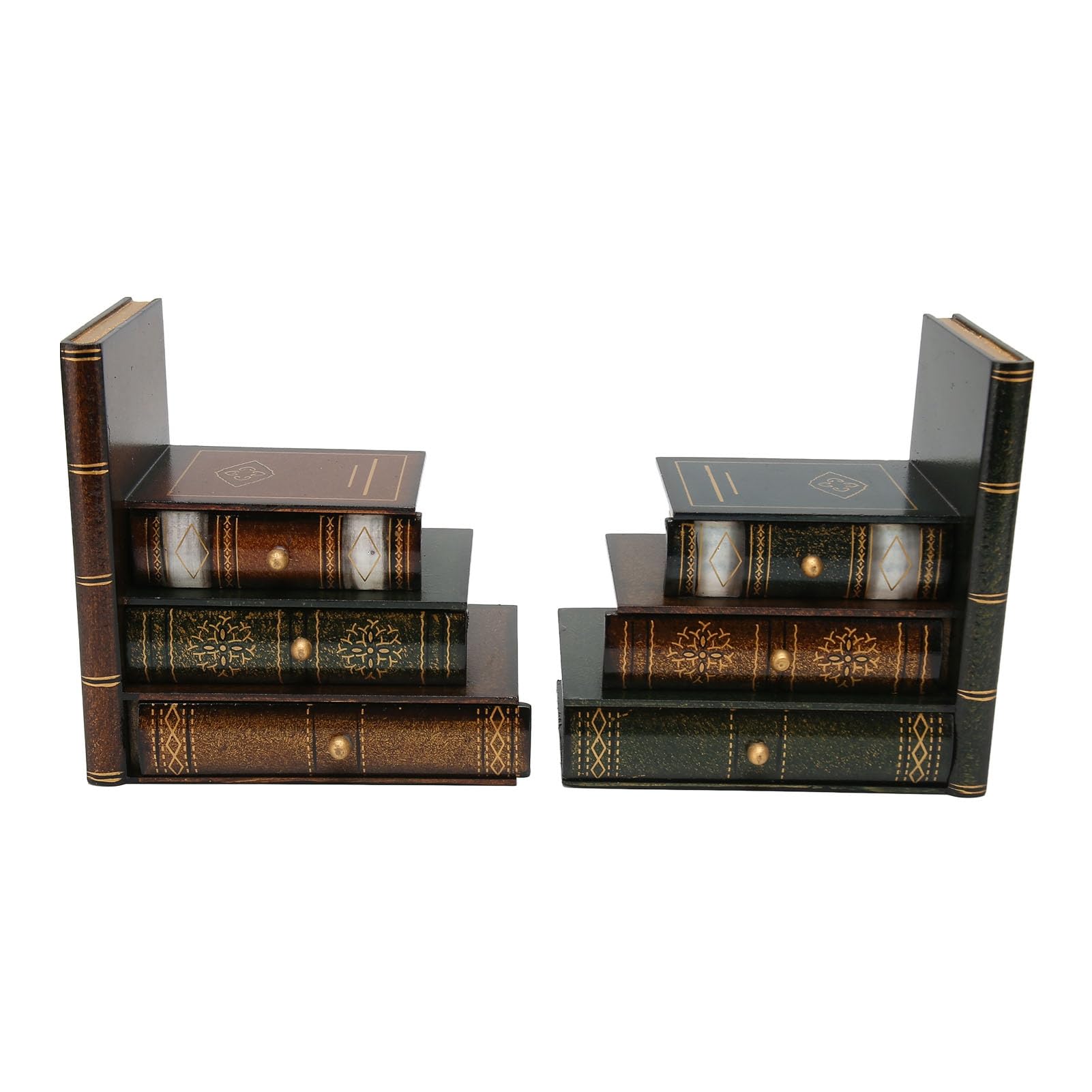 Luocute Holz Buchstützen mit Schubladen, Retro-Stil, 3 Staufächer, Buch