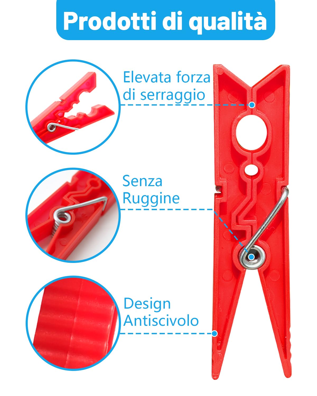 Mollette Da Bucato In Plastica Bianche - 40 Pezzi, Robuste, Antiruggine E Con Grande Presa - Foto 9