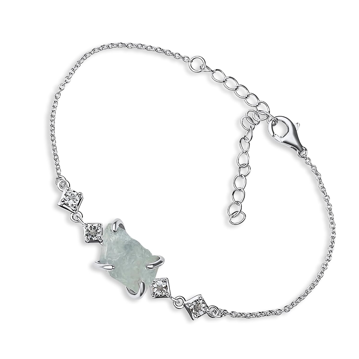 Raw Aquamarine Crystal Chain Bracelet March Birthstone Gift for Her on Valentine Birthday Christmas Anniversary Mothers day Uniquelan Jewelry (aquamarine, white-gold)
