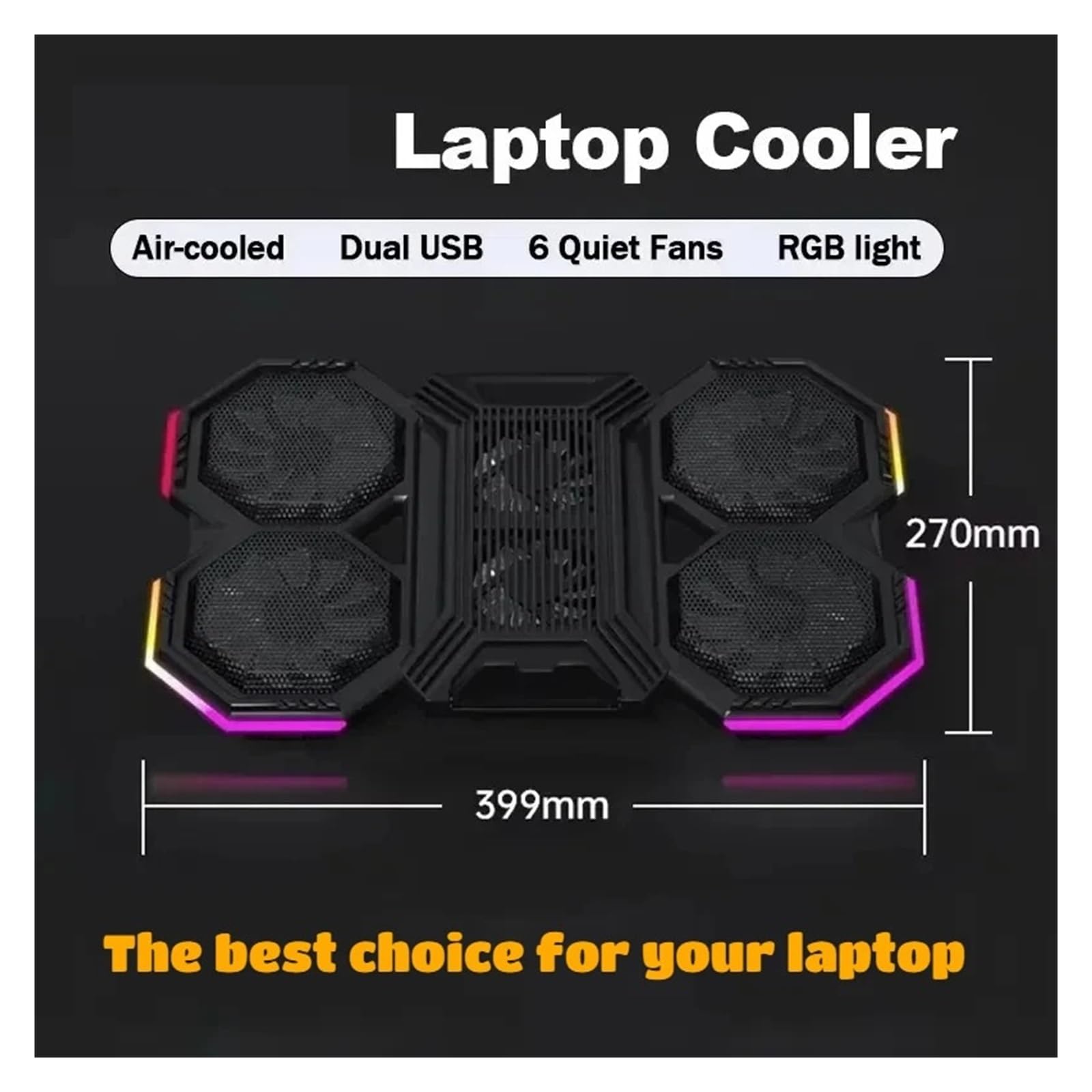 Dispositivo di raffreddamento raffreddato ad aria for giochi for laptop con supporto for cellulare Luce RGB 6 ventole di raffreddamento 2 porte USB Staffa for radiatore for notebook di sollevamento