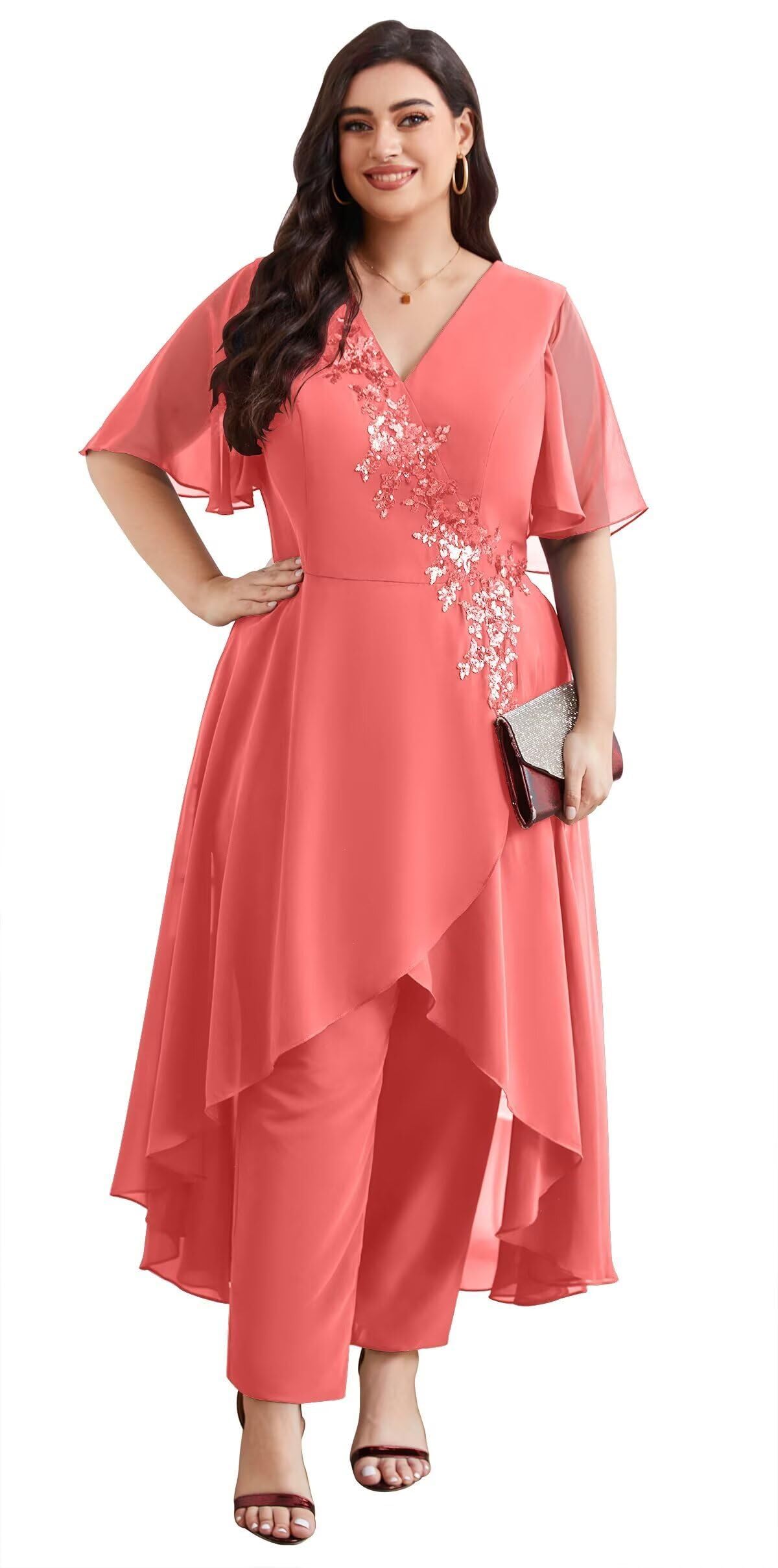 Two Pieces Mother of the Bride Pant Suits for Women V Neck Elegant Grandmother of the Bride Pantsuits
