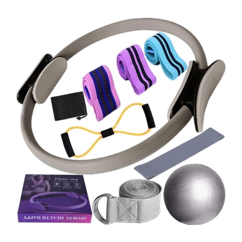 Pilates Essentials Kit for Women, 2025 New Better Me Pilates Kit, Pilates Rings Booty Bands, 11 Yoga Sets for Women, Hip Exercise Band Yoga Ball 25cm Figure 8 Resistance Band for Women (Gray)