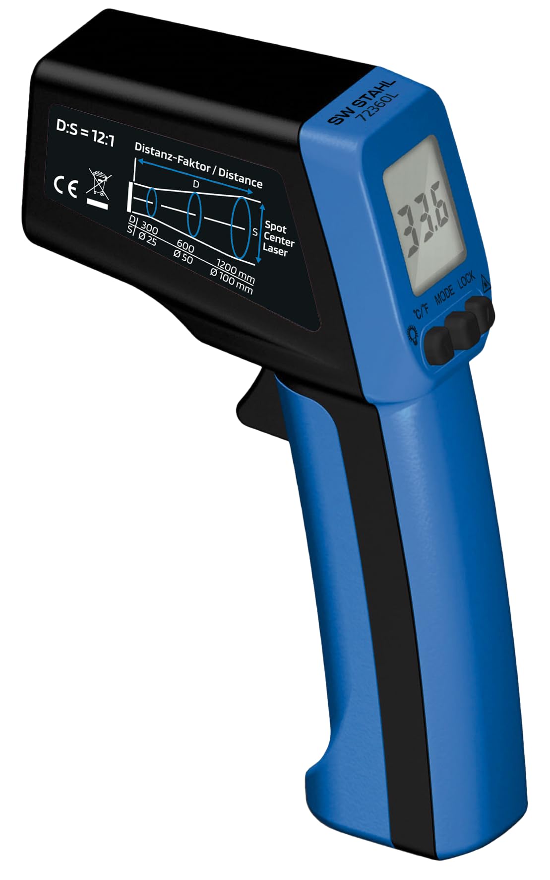 SW Stahl 72360L Termometro Infrarosso Digitale con Puntatore Laser | Misuratore di temperatura senza contatto da -50 a +550°C, display LCD retroilluminato e 2 batterie AAA incluse