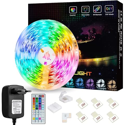 LED Streifen 5M, SHOPLED LED Strip mit Fernbedienung, Musik Sync Timer-Einstellung Dimmbar, Lichtstreifen LED Selbstklebend, RGB LED Strip Cover