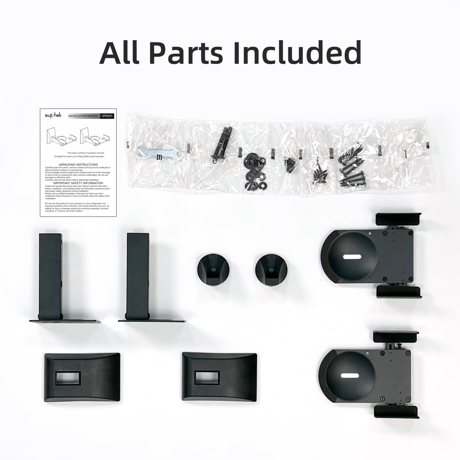 suptek 2 Soporte de Pared para Altavoces, Universal Soporte Altavoces por Bose/Edifier/Hivi/JBL/Sony, Capacidad de Carga de hasta 25kg, Incline hacia Arriba y hacia Abajo & Gire - SPM201