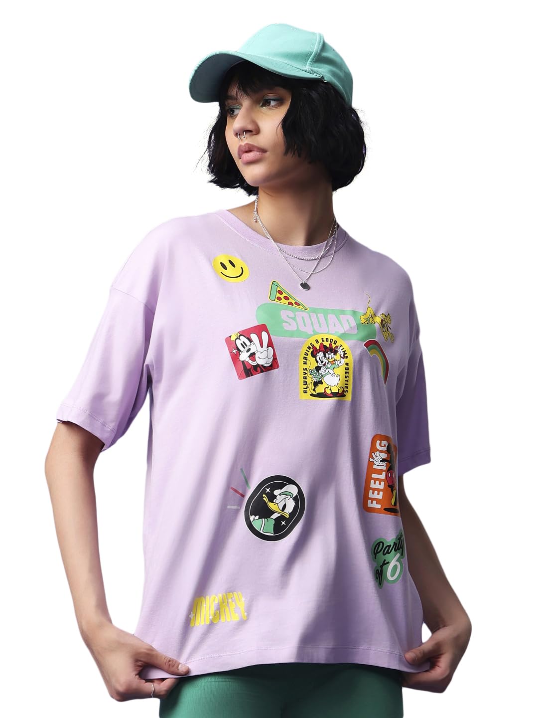 Bewakoof Official Disney Merchandise Women's Graphic Printed Oversized Fit Half Sleeve Round Neck Cotton Jersey T-Shirt