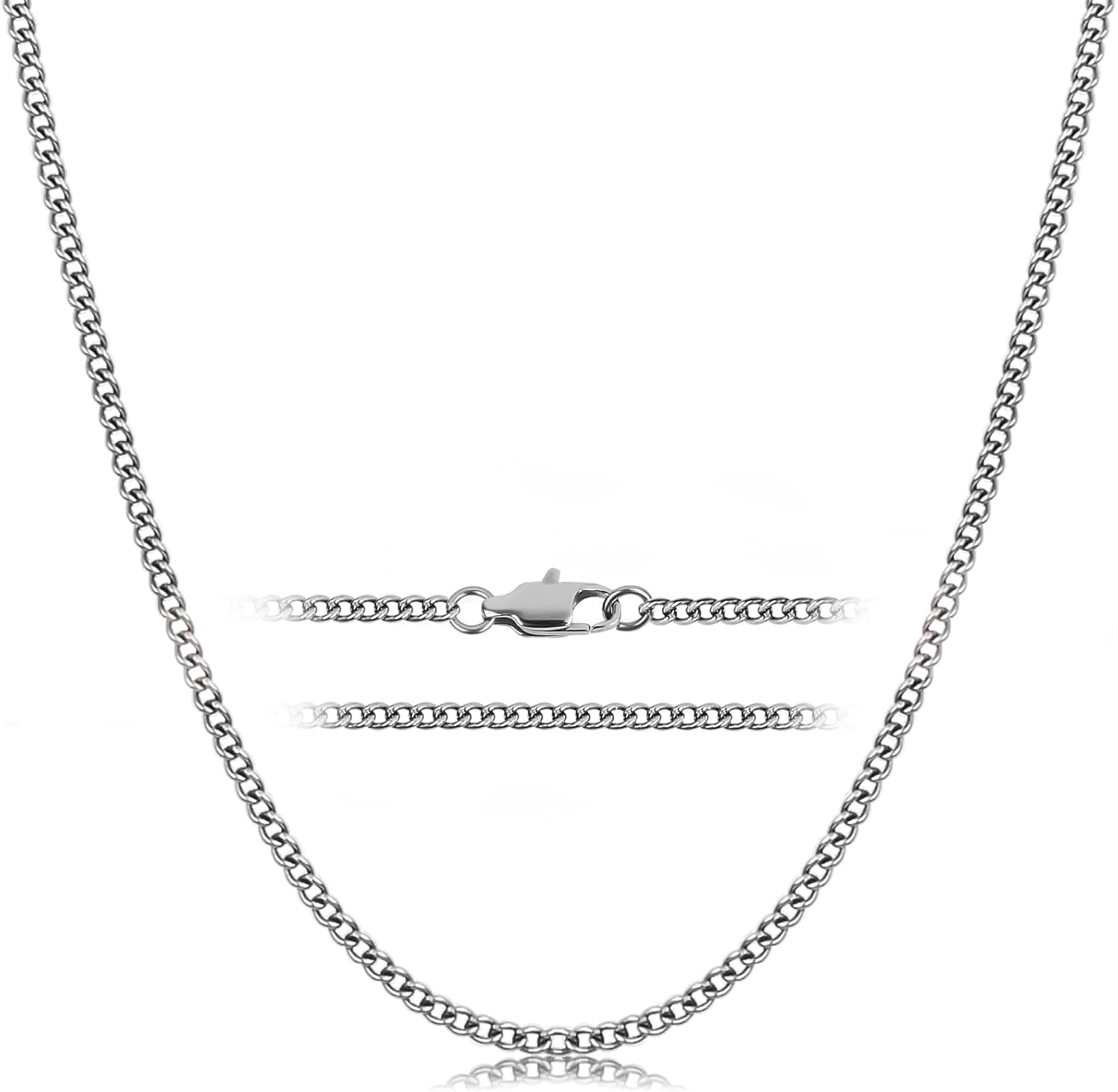 SanThree 2.2mm Pure Titanium Cuban Link Chain Necklace for Men Women Sensitive Skin, Durable Welded Skin Friendly Oval Twist Chain for Valentines Day Birthday Gift, 21.65"/23.62"