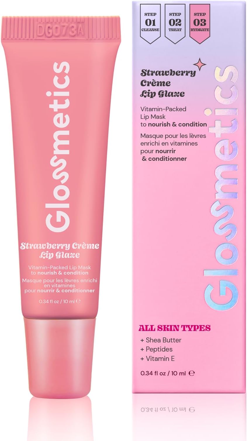 Glossmetics Strawberry Crรจme Lip Glaze - Overnight Lip Mask for Dry Lips. Fruit Butter Lip Mask, Hydrating and Moisturizing Lip Balm for Soft, Smooth Lips. Pink, 10ml