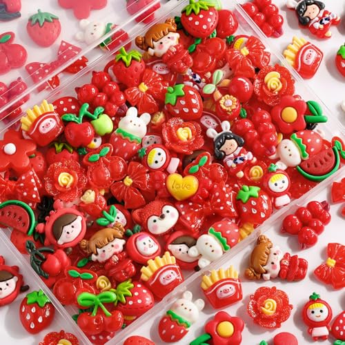 100PCS Red Slime Charms Random Decoden Charm, Resin Charms for Slime Add