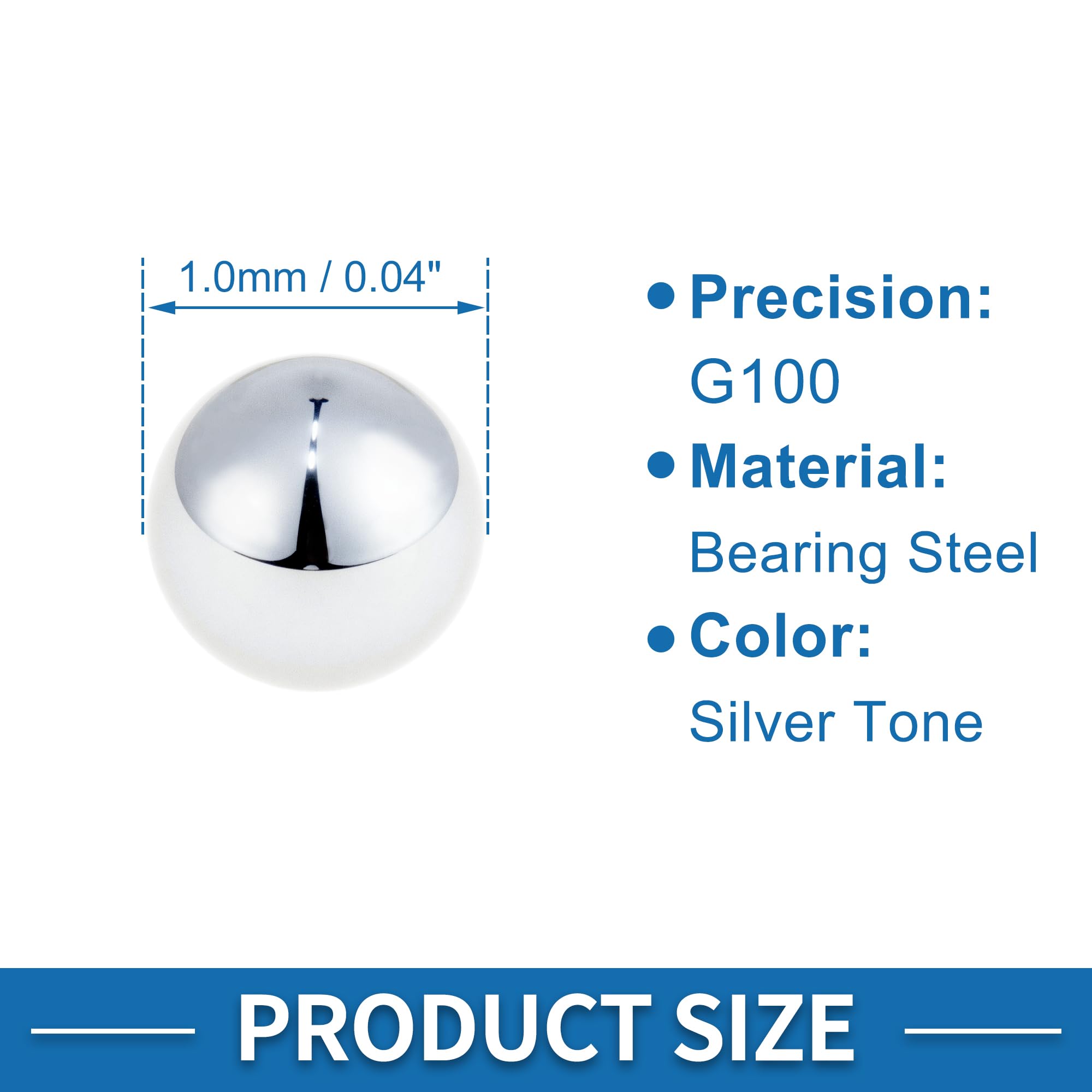 A ABSOPRO 1500 Pezzi G100 Sfere Acciaio Inox per Cuscinetti Sfera di precisione Color Argento 1.0mm