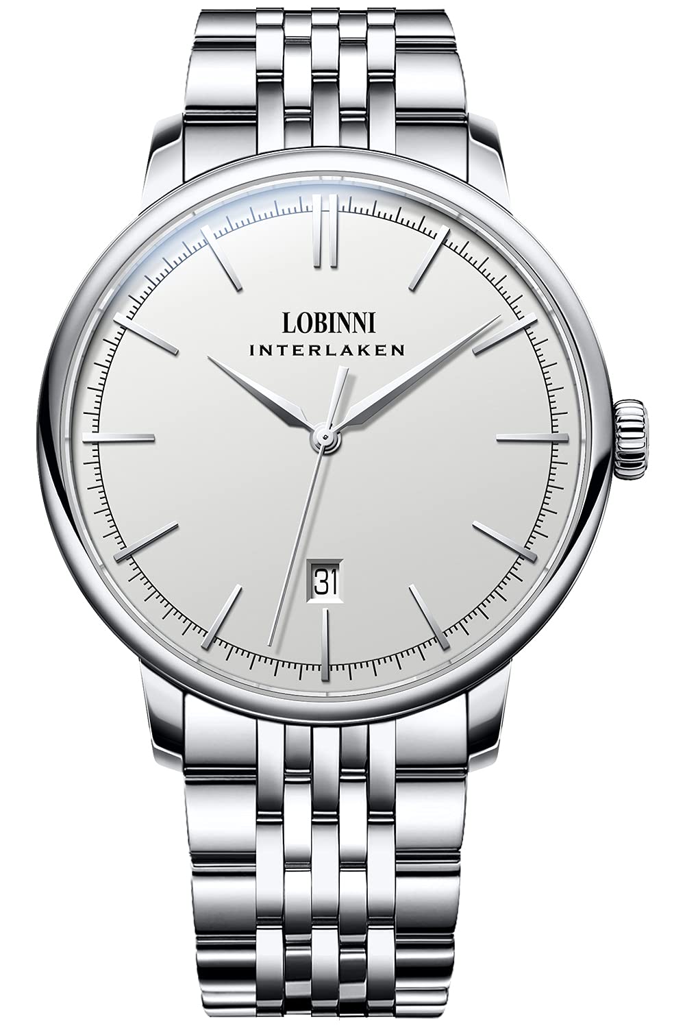 Lobinni Reloj de calendario mecánico automático automático de acero inoxidable de la marca superior de los hombres de moda