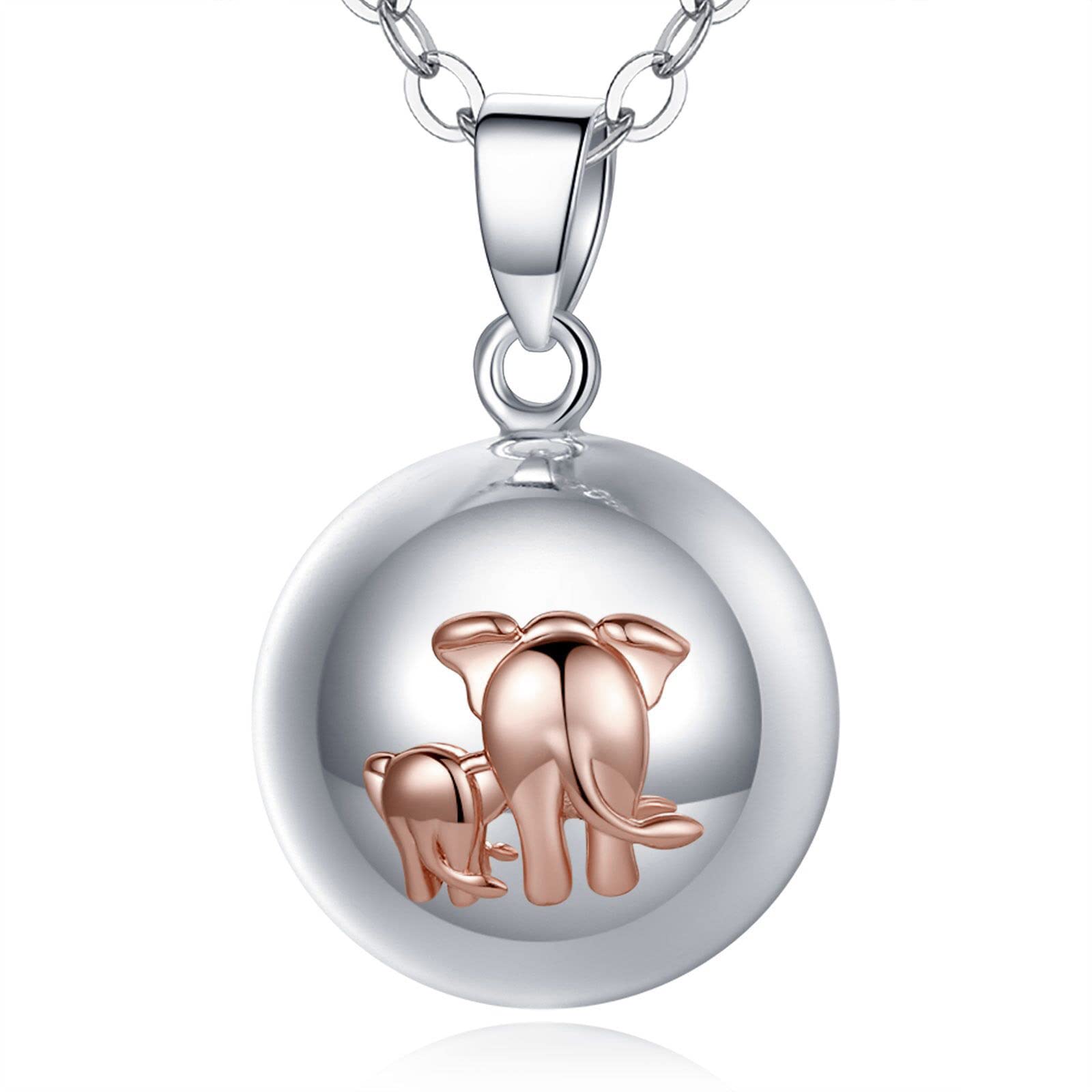 EUDORA Harmony Bola Angel Caller Pregnancy Necklace, Elephant Giraffe Sloth Angel Wishing Chime Ball Mom Baby Soft Sound Music Bola Pendant Gift for Women Future Mama，Mom-to-be, 30inch Chain