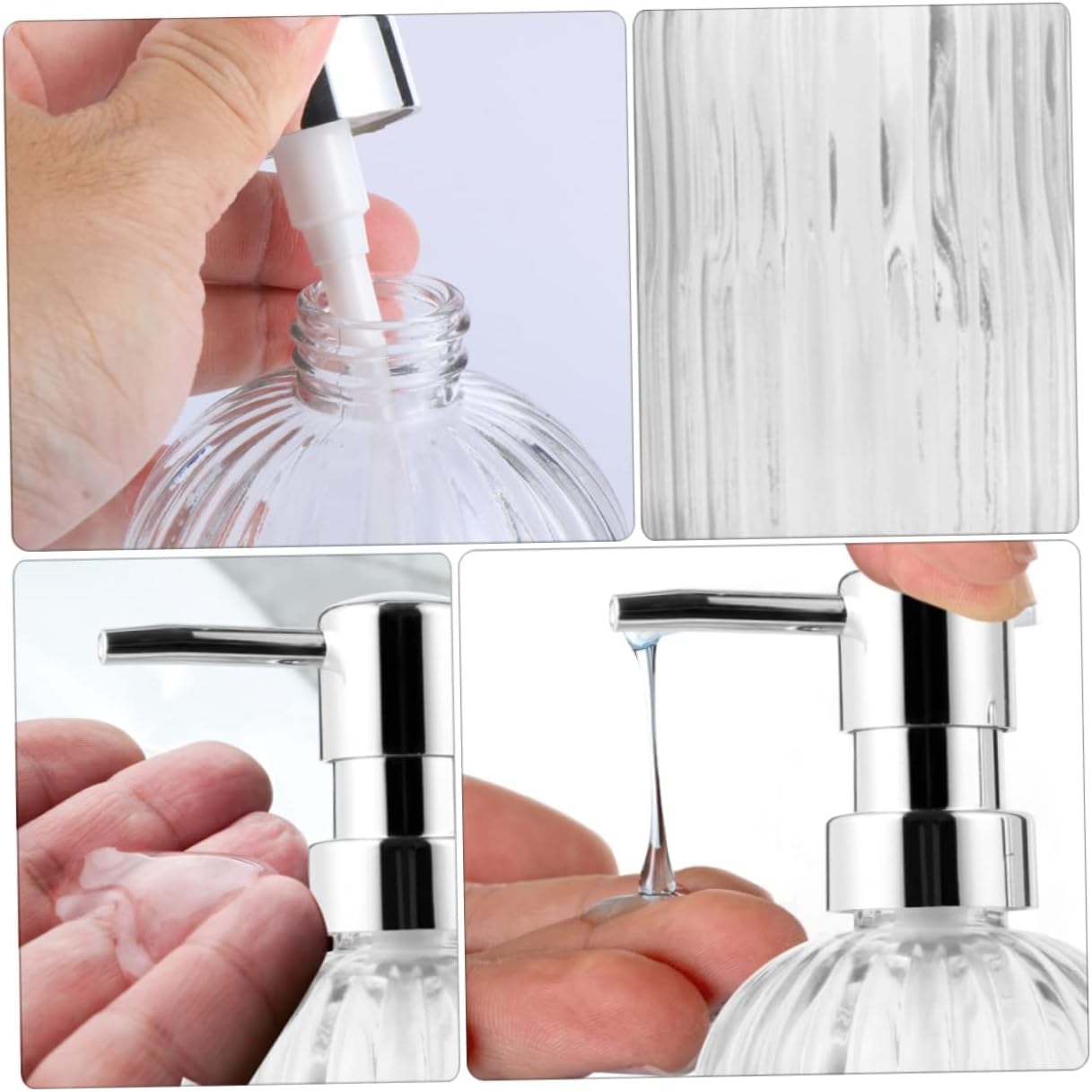 Mikinona 2pcs Glass Lotion Pump Bottles Dispenser for Soap Shampoo and Lotion and Stylish Bathroom Travel Containers