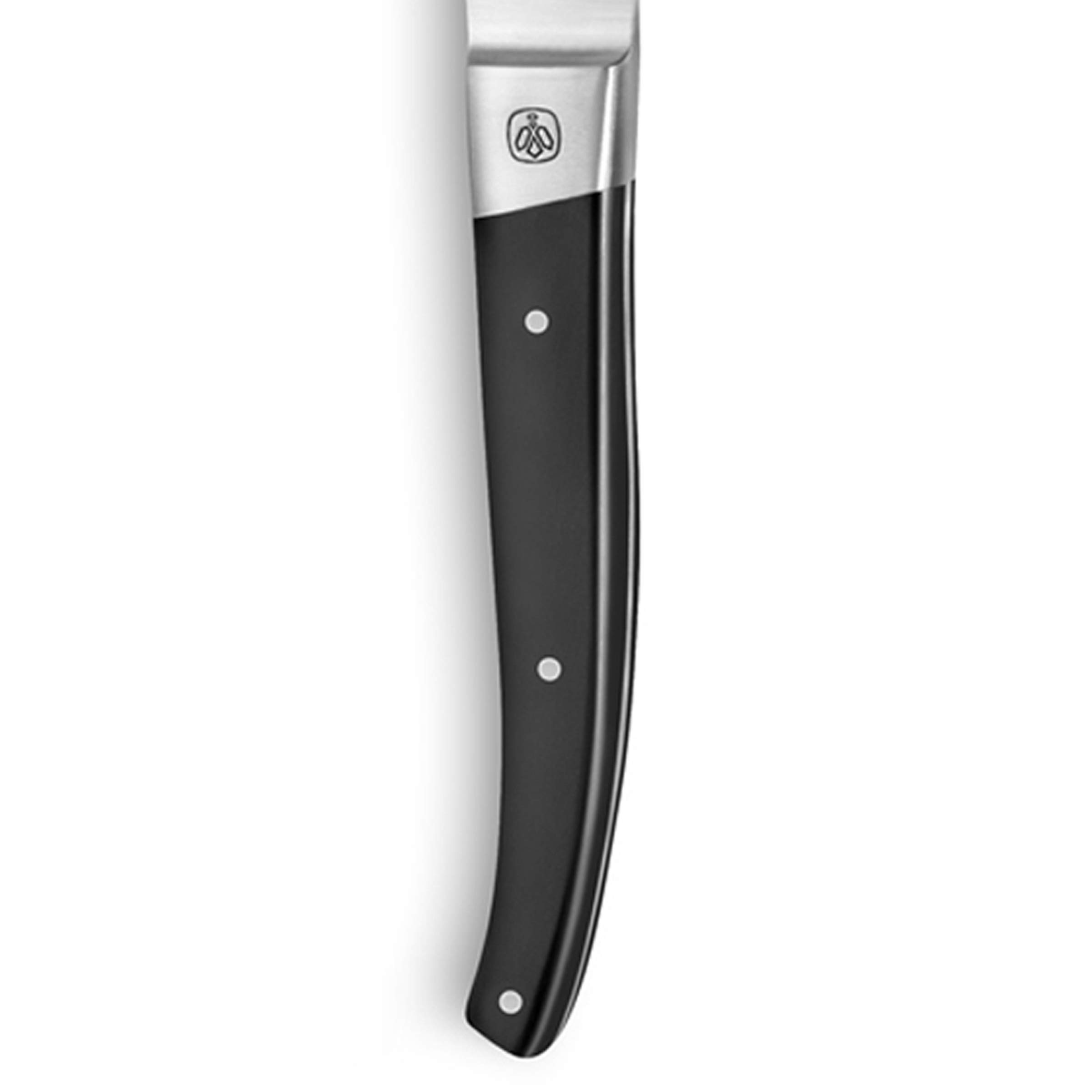 LOU LAGUIOLE Pro - Set couteaux steak de table, lames steak microdentées, 6 pièces, Taille 23.2cm (lame 11.5cm), Acier 5Cr15MoV - Finition Brillante - Noir