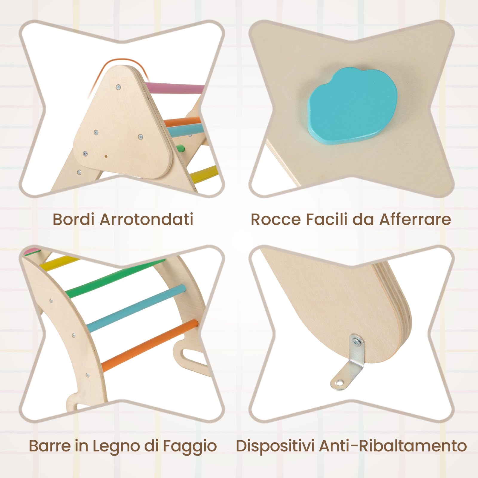 RELAX4LIFE 4 in 1 Triangolo da Arrampicata con Scivolo per Bambini, Arco da Arrampicata e Scala per Arrampicarsi in Legno, Montessori Giocattoli Bimbi 2 3 4 5 Anni (Colorato)