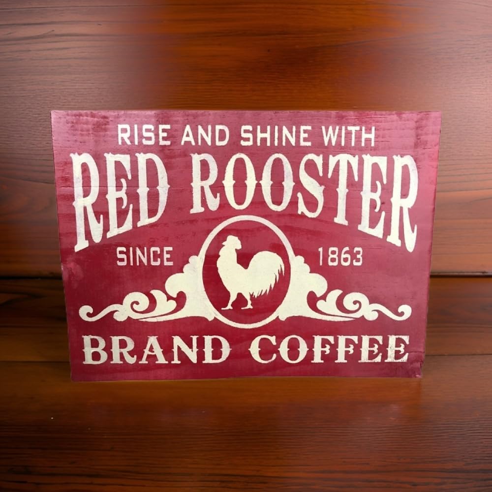 Red Rooster Coffee Sign/Rooster Sign/Coffee sign/Rustic Kitchen Sign
