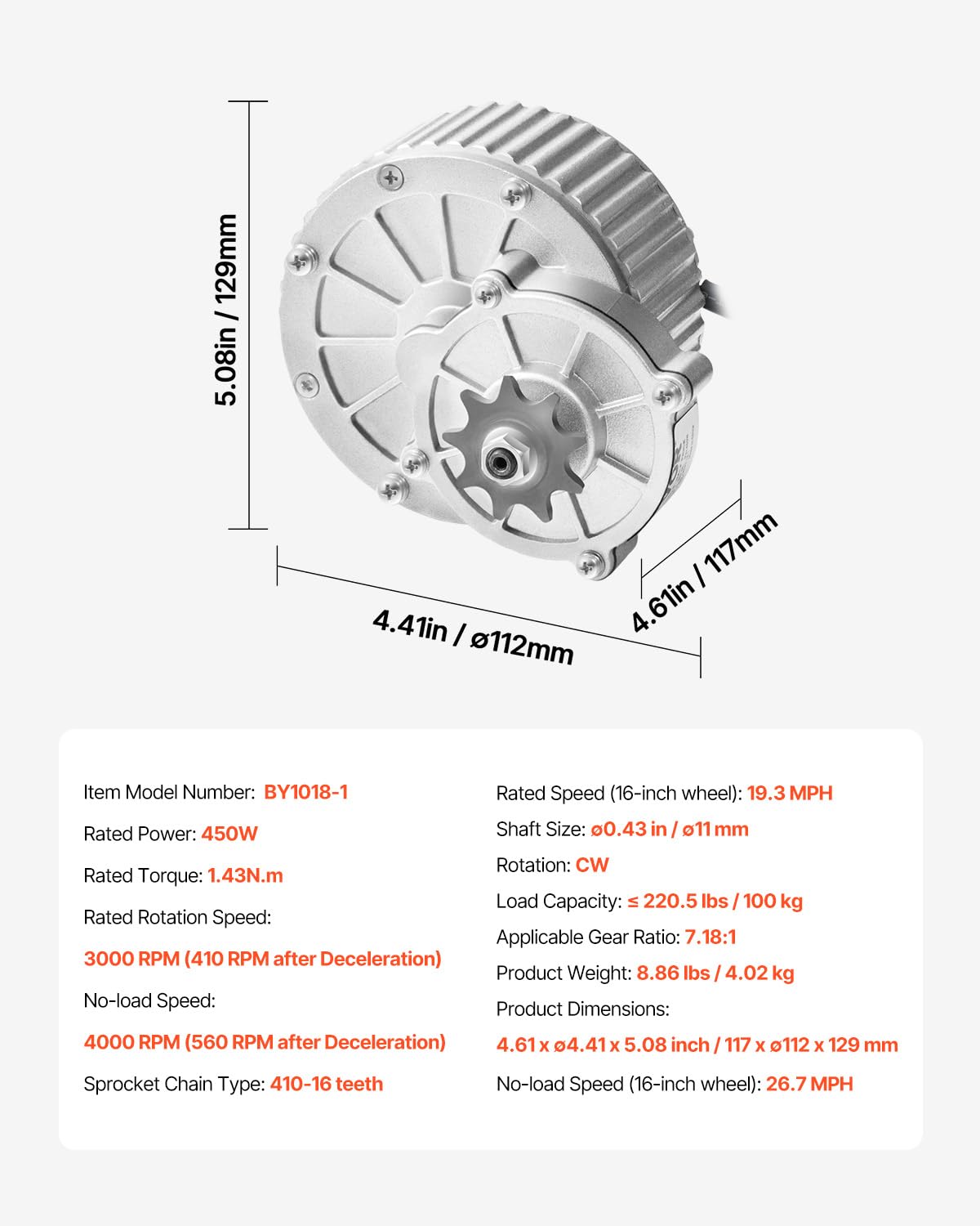 VEVOR Kit de moteur électrique à balais, 450 W, moteur électrique CC pour karts, 36 V 3000 tr/min, avec contrôleur de vitesse et kit d'accélérateur à poignée tournante, pour vélo électrique, scooter