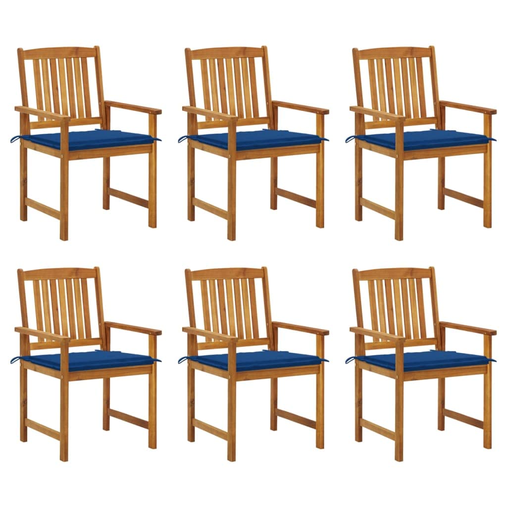 Set di 6 sedie da giardino in legno massello di acacia, con cuscini, resistenti alle intemperie, per giardino e balcone, comode sedie in legno con cuscini blu reale