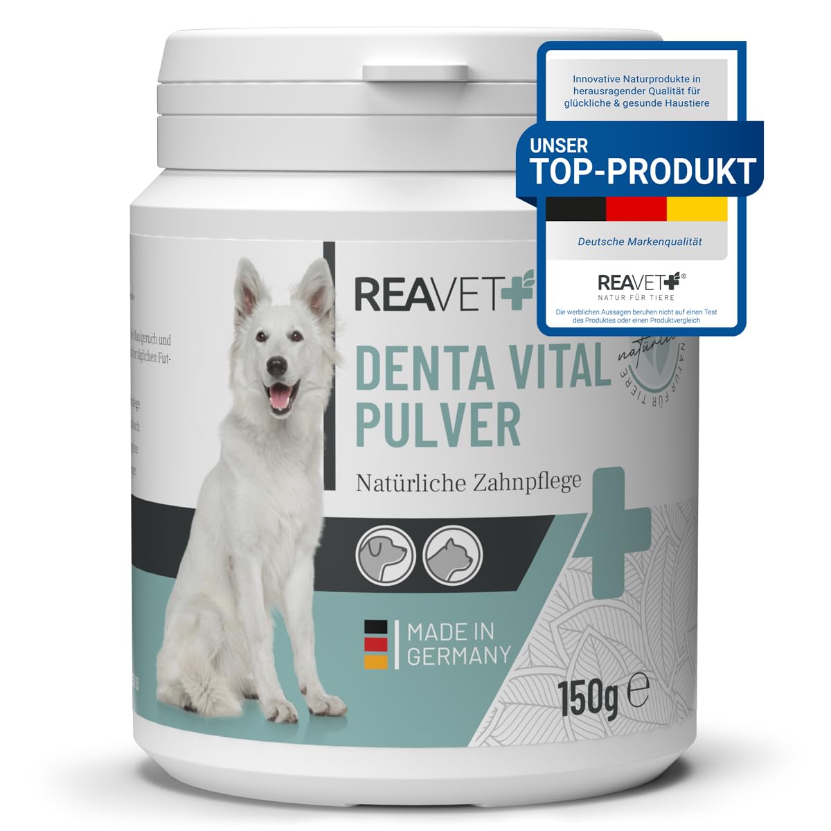 ReaVET Denta Vital - Cure dentali in polvere per cane e gatto, 150 g, contro tartaro e alito cattivo