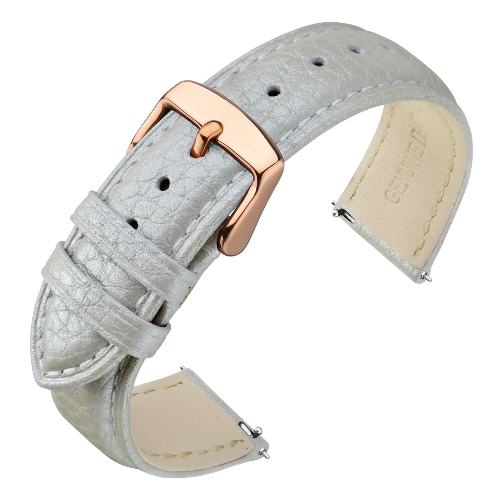 ANNEFIT Watch Band 22mm, Quick Release Textured Padded Leather Straps with Rose Gold Buckle for Men and Women (Silver)