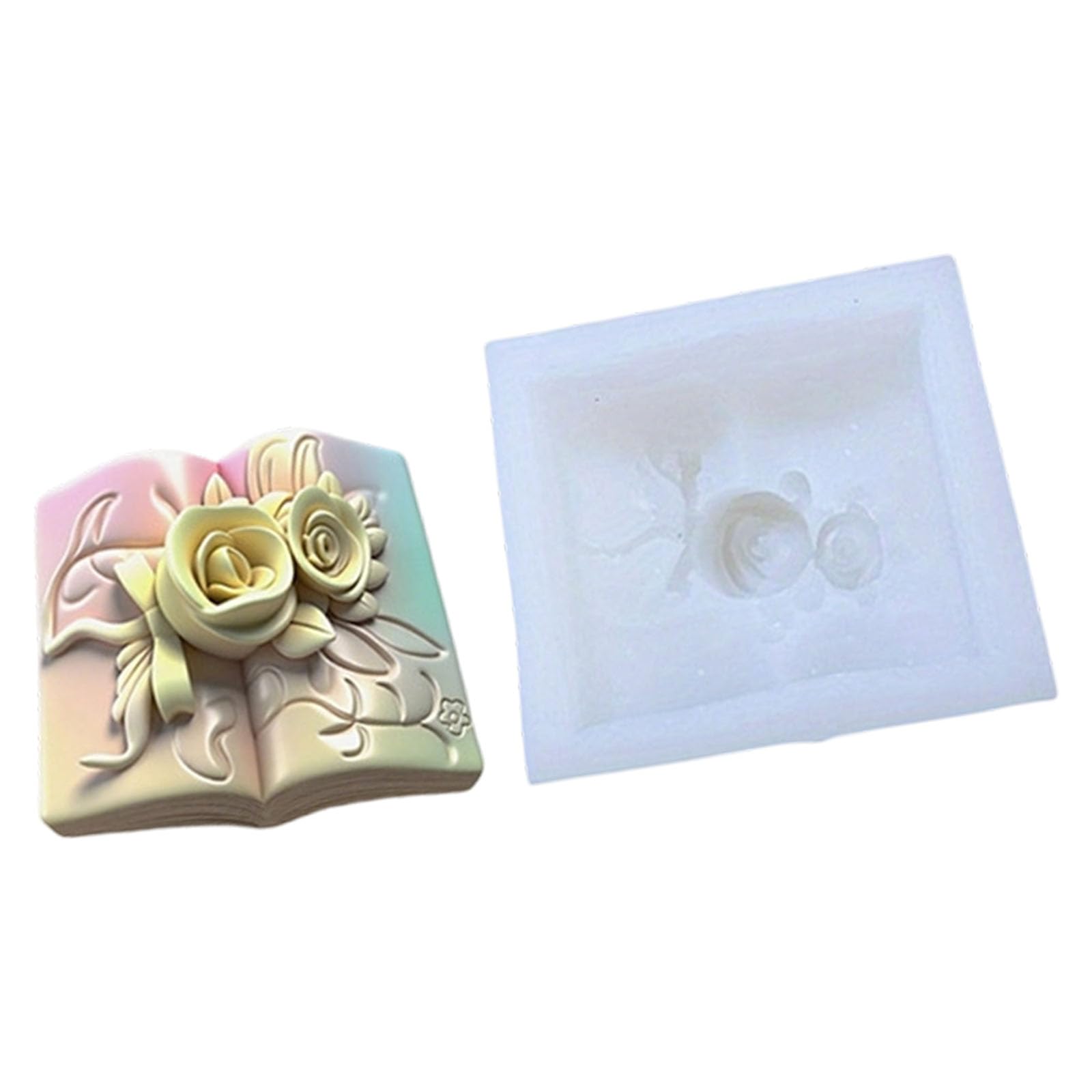 Rose Book Shape Silicone Mould for Home Scented Candles, Soaps and Chocolates, Large Rose Book Candle Mold