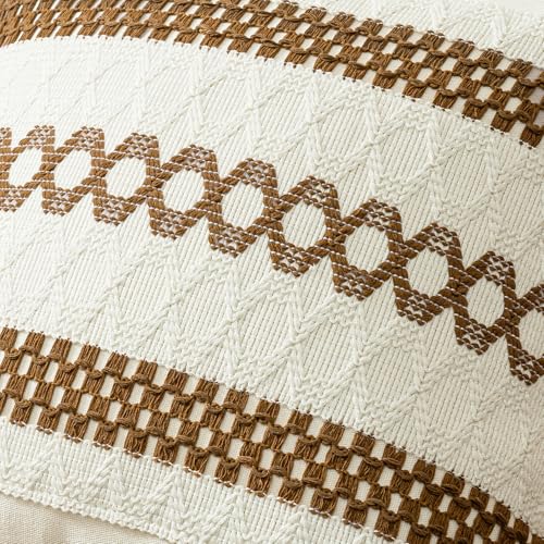 Image of MIULEE Set of 2 Coco Brown Boho Decorative Pillow Covers 18x18 Inch | Farmhouse Couch Throw Pillows Modern Spring Cotton Cushion Covers Macrame Woven Home Decor for Bed Sofa Chair