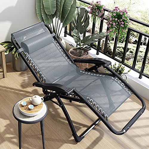 UFLIZGH Chaise Longue de Jardin Pliante, Fauteuil Relax réglable avec Coussin Rembourré et Appuie-tête Amovible Porte-gobelet Max Poids 150kg pour Camping Plage (Gray) Cover