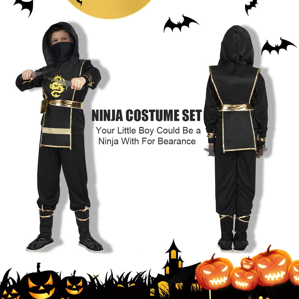 AOOWU Kostium Ninjago, kostium ninja dla dzieci z ninja, złoty smok, kostium Ninjago, dla dzieci, chłopców, na imprezy tematyczne, Halloween, kostium przebieranki, do odgrywania ról ninja (L)