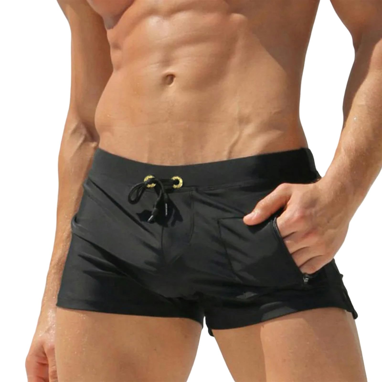 JGDSDMJG Swimming Trunks Men Men's Swimwear Swimsuits Swim Briefs Beach Shorts -Black-XL
