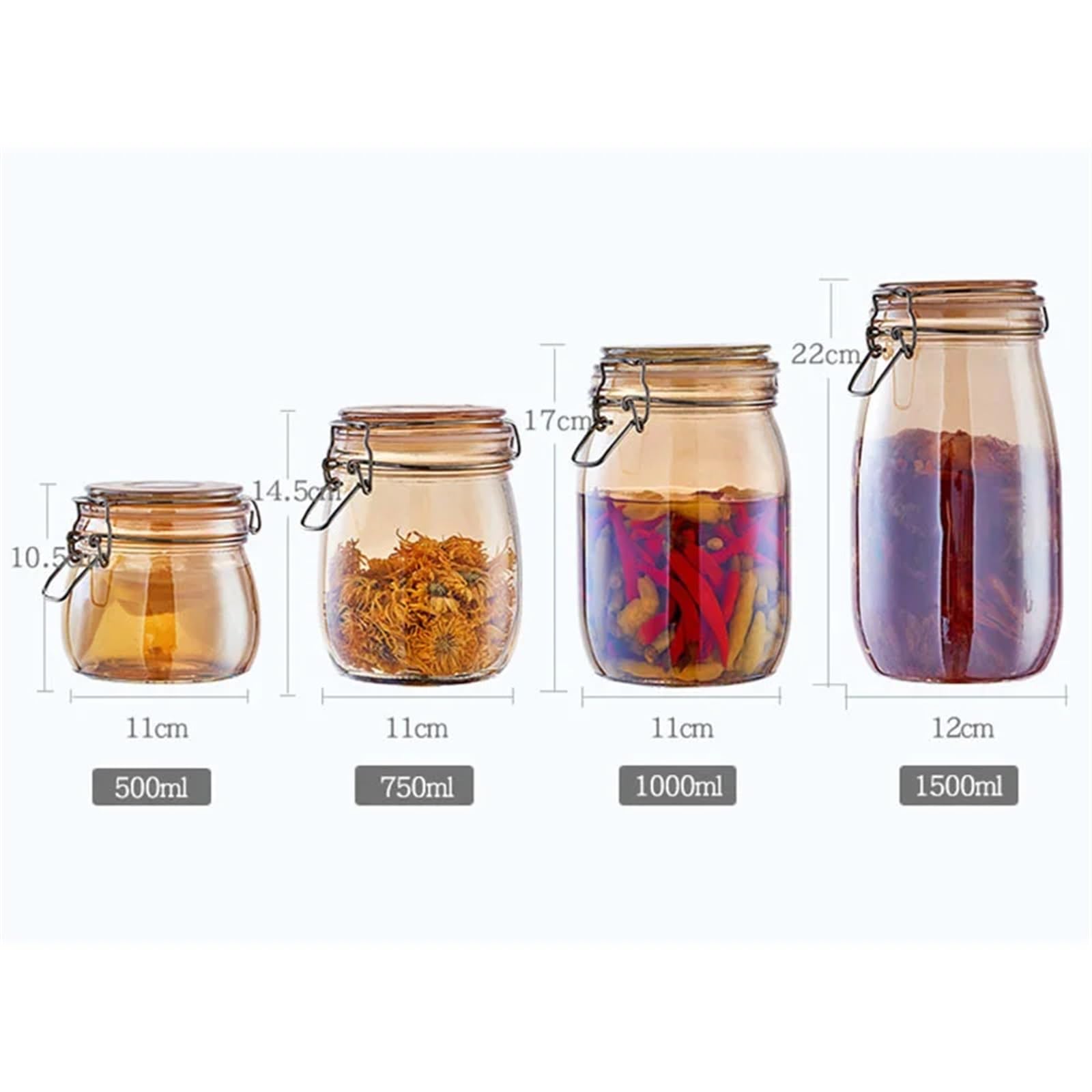 Marmeladengläser Luftdichtes Glasgefäß aus Bernsteinglas for Kaffee, Tee, Süßigkeiten, Gewürzbehälter, Honig, Marmeladenbehälter, Glasbehälter, Topf, Wohnkultur Einmachgläser(750ml)