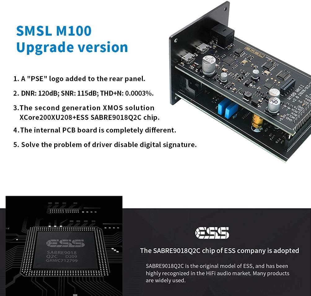 Crаzу Clеаrаnсе SMSL M100 MKII Mini USB DAC XMOS ESS SABRE9018Q2C DSD512 32Bit/768kHz Coaxial Optical Analog Digital Converter Audio Amplifier (Blue)
